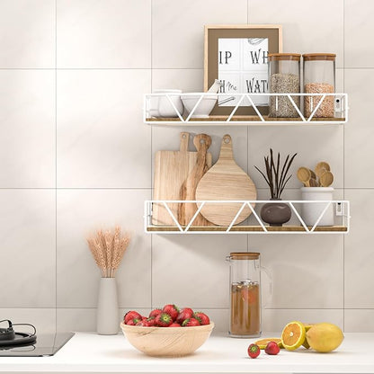 Floating Shelves Set of 3, Home Wood Wall Shelf, Farmhouse Shelf for Bedroom, Wall Mounted Floating Shelf for Living Room, Bedroom, Bathroom, Kitchen, Office (White)