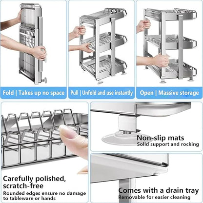 Dish Drying Rack with Drain Board - Rustproof Stainless Steel Dish Rack with Utensil Holder,Dish Racks for Kitchen Counter Over Sink,Over-Sink Drying Rack(Wall-Mounted,Second Floor)