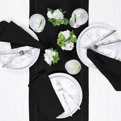 Solino Home Linen Black Table Runner 144 Inches Long - 100% Pure Linen Extra Long Table Runner 14 x 144 Inch for Fall, Autumn, Halloween, Thanksgiving - Classic Hemstitch