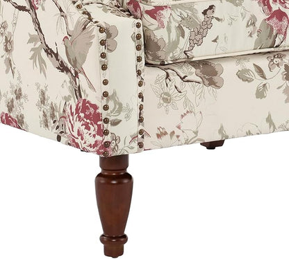 UIXE High Back Accent Chairs Set of 2, Fabric Upholstered Armchair for Living Room, Retro Printed Wingback Arm Chair Rivet Trimed Single Sofa Bedroom Reading Seat - Beige Floral