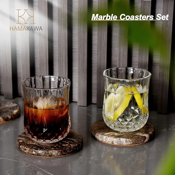 Marble Coasters Set of 4, Natural Gray Stone 4 Inch/10 cm, Modern Round Travertine Drink Coasters for Home Decor, Coffee Table, Office