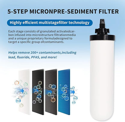 4 PACK 7" Gravity Drinking Water Ceramic Replacement Candle Element Filter with Activated Carbon, 7-Inch Gravity Water Replacement Filter for Basic Gravity Water Filter