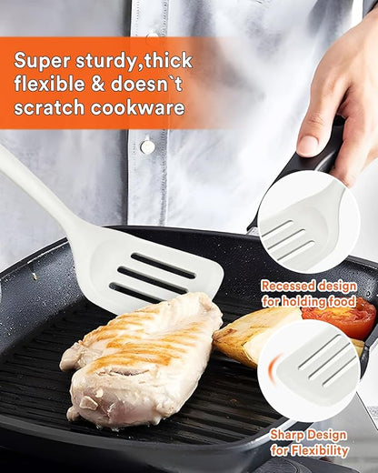 Kitchen Utensils Set, 13PCS Silicone Cooking Utensils, Heat Resistant Kitchen Utensil Spatula Set for Nonstick Cookware, Wooden Handles Kitchen Gadgets Tools Set