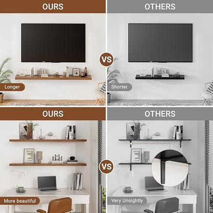 Heimlove Floating Shelves for Wall 36 Inches Long,9.3" Deep Walnut Floating Shelf Set of 2,Wall Mounted Shelves for Bathroom Bedroom Living Room Kitchen Office,Shelf for Books Storage,Home Decor