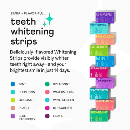 Zimba Teeth Whitening Strips for Teeth Sensitive, White Strips for Teeth Whitening, Teeth Whitener Stain Remover 28 White Strips Included Per Pack, 2 Pack (14 Day Treatment), Spearmint and Watermelon