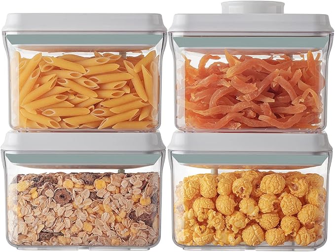 Ankou Airtight Container Set (1000ml 4 Pcs) Stackable One Press Openning Food Containers for Snacks Sugar Salt Herbs Spices Coffee Bean Formula Popcorn BPA-Free Tight Seal - Clear (1.0 QT * 4)