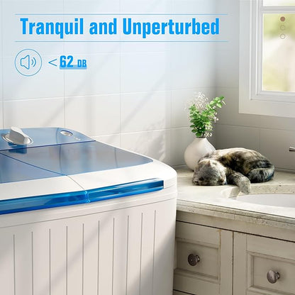 Pataku Portable Washing Machine, Compact Twin Tub Mini Washing Machine, 17.6 LBS Washer and Dryer Combo with Soaking Function, Semi-Automatic for Apartment, Dorms, RVs, Camping (White & Blue)