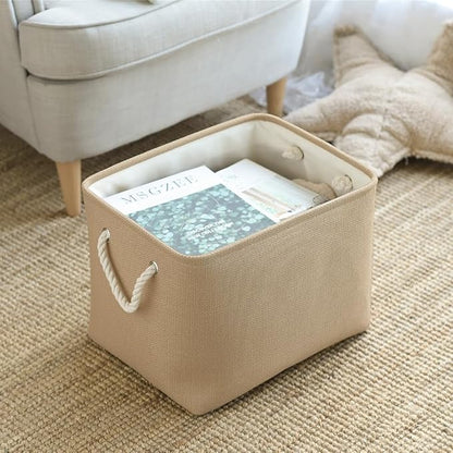 TheWarmHome Organization and Storage Basket for Organizing - 3 Pack 16x12x12 inch Cube Fabric Storage Cubes, Storage Bin for Shelves Gift Closet Organizer Cloth Toy (Beige)