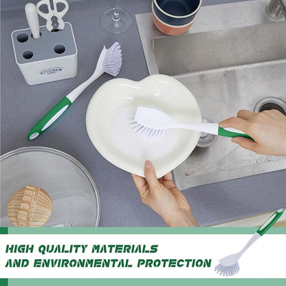 Hsei 20 Pcs Green Kitchen Scrub Dish Brush Bulk with 11 Inch Anti Slip Handle Cleaning Dish Scrubber with Stiff Bristles Washing Scrub Brushes for Housekeeping for Pots and Pans, Kitchen Sink