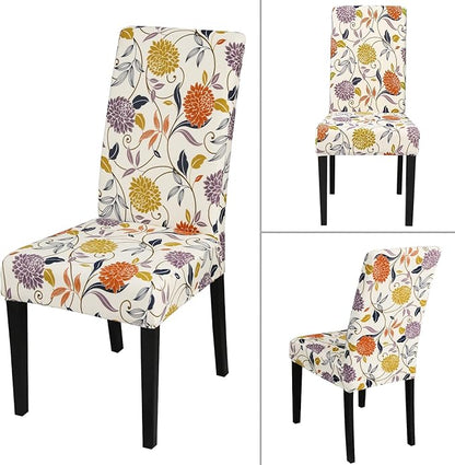JQinHome Pattern Chair Covers for Dining Room Set of 6, High Stretch Removable Washable Parsons Chair Slipcover for Home Party Hotel Wedding Ceremony (Flower,6PCS)