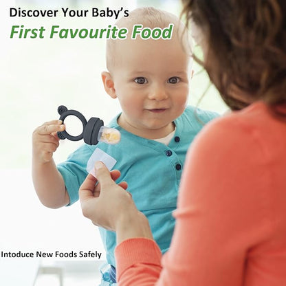 JEXFUN Silicone Baby Food Feeders + Freezer Tray for Batch Prep, Introduce New Foods Safely, Double as Silicone Teething Toys, BPA Free Silicone Feeder for Safe Infant Self Feeding - (Dark Grey)