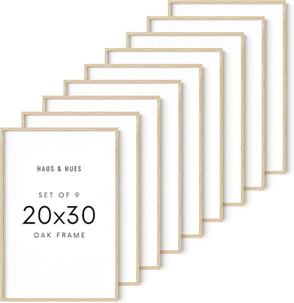 HAUS AND HUES 20 x 30 Frame Set of 9-20 By 30 Picture Frame, 20x30 Poster Frame Wood, Big 20 Inch x 30 Inch Frame, Natural 30x20 Picture Frame, 20 x 30 Picture Frame (20x30 Beige Frame)