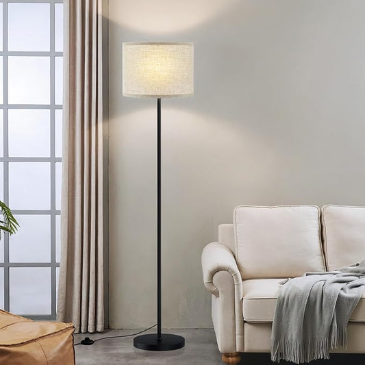 Ambimall 60'' Modern Floor Lamp with Shade, Tall Lamps for Living Room, Bedroom, Office, Dining Room, Beige Shade with Black Pole(Without Bulb)