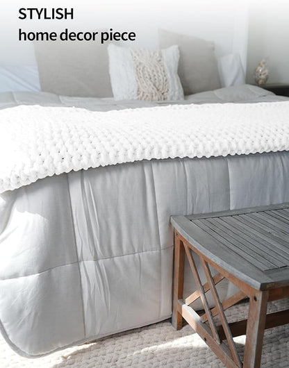 YnM Chunky Throw Blanket, Medium-Weight, Hand Knitted with Chenielle Yarn, Skin Friendly, Ventilated and Breathable, Machine Washable, Home Décor Piece for Couch, Sofa and Bed (White, 50x60 Inch)