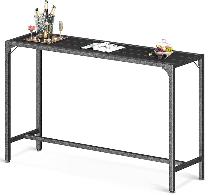 ODK 55 Inch Outdoor Bar Table, Patio Counter Bar Height Table with Weather Resistant Waterproof Top for Garden, Hot Tub, Yard, Balcony, Poolside, Indoor (Black)