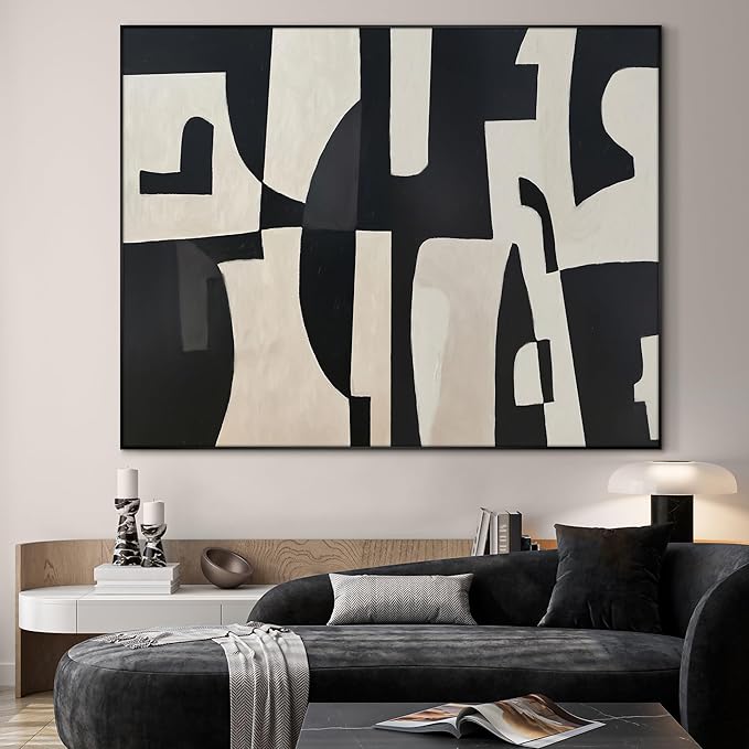 SIGNWIN 36"x46" Extra Large Framed Wall Art Black and White Abstract Geometric Design, Minimalist Modern Print for Home Living Room Bedroom Decor (Frame Assembly Required)