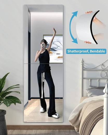 Shatterproof Wall Mirror Full Length for Bedroom, Acrylic Gym Mirrors For Home, Extra Thick: 0.12 inch, 14 x 24 inch x 2 Pcs, Workout Mirrors Safe for Kids, Over The Door, Long Wall Mounted