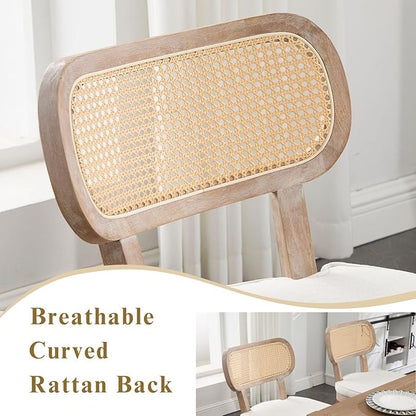 Rattan Dining Chairs Set of 6 Farmhouse Wood Kitchen Chairs with Cane Back Upholstered Curved Backrest Dinner Chair Rustic Armless Side Chair for Dining/Living Room/Restaurant, Beige