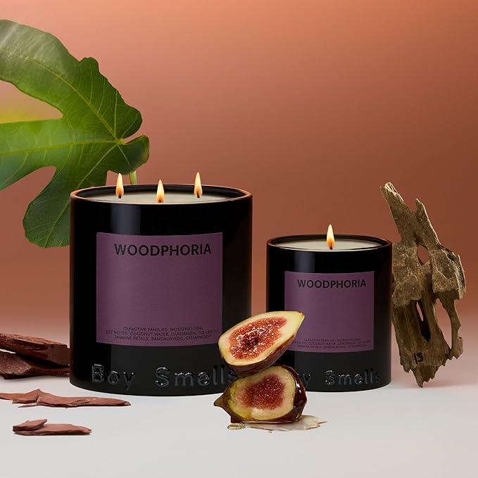 Boy Smells - Woodphoria Scented Candles for Men and Women - 8.5 oz - Soy, Coconut Wax Candle Blend - Aromatic Candles for Home with Fig, Sandalwood and Jasmine - 50-Hour Burn - Cotton Wick