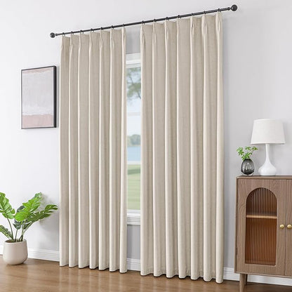 Joydeco Pleated Curtains for Living Room Bedroom, Linen Drapes 90 inch Length 2 Panels Set, Blackout Thermal Insulated Curtain(Ecru,40'' Wx90'' L)