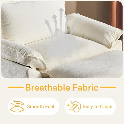 Karl home Oversized Accent Chair Chenille Sofa with Chaise, Modern Sofa Chair with Removable Ottoman Modular 1-Seater Couch and 2-Layer Ottoman for Living Room, Apartment, Studio, Beige