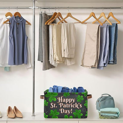 Storage Basket Happy St Patrick's Day Cube Storage Bins Organizer Bag Collapsible Closet Shelf Baskets with handle for Baby Cloth Pet Toy Book 14.2×10.2×8.3 IN