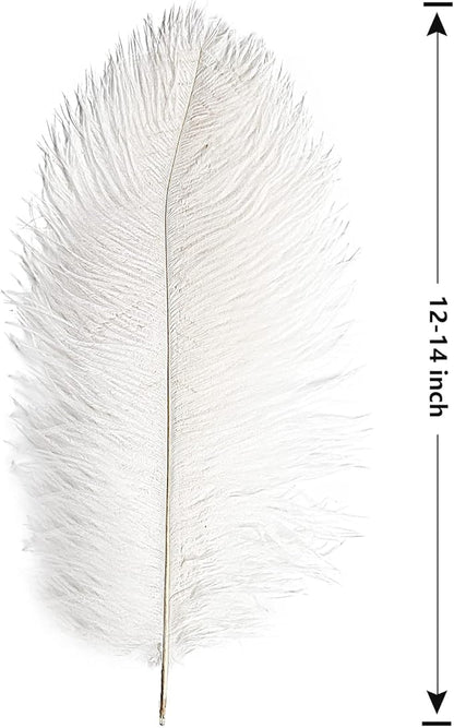 THARAHT 12pcs White Ostrich Feathers Natural Bulk 12-14Inch 30cm-35cm for Wedding Party Centerpieces Easter Gatsby and Home Decorate Ostrich Feathers