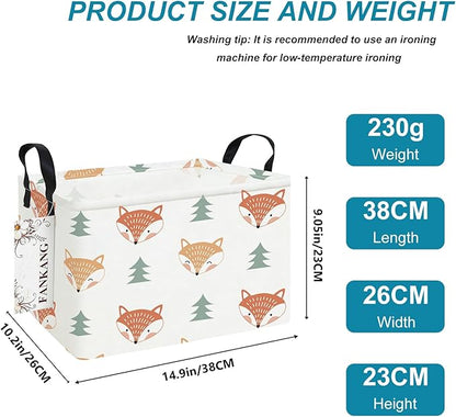 FANKANG Storage Bins, Nursery Hamper Canvas Laundry Basket Foldable with Waterproof PE Coating Large Storage Baskets for Kids Boys and Girls, Office, Bedroom, Clothes,Toys(Rec-Fox ）
