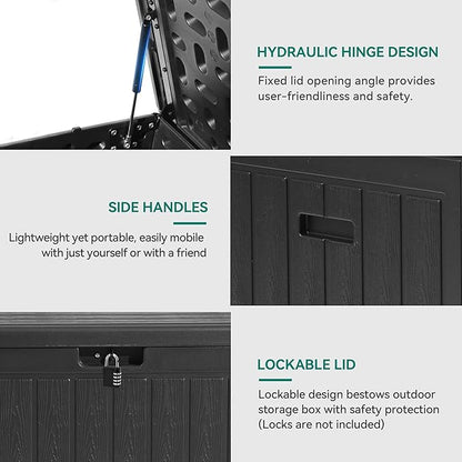 YITAHOME 90 Gallon Double-Wall Deck Box with Side Handles, Outdoor Large Storage for Patio Furniture Cushions, Garden Pool Accessories, Water Resistant & Lockable