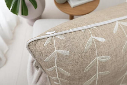 VAGMINE Embroidered Lollipop Pillow Cover - 18x18 Inches Square - 100% Linen Natural Decorative Cushion Cover - Farmhouse Rustic Embroidery - Cozy Accent for Sofa, Bed, Living Room, Neutral Home Decor