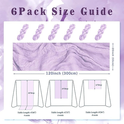 6 Pack Lilac Cheesecloth Table Runner 10FT Rustic Gauze Cheese Cloth Table Runner for Wedding 20 x 120 Inch Long Bridal Baby Shower Table Decor Boho Fabric Sheer Birthday Party Table Decorations