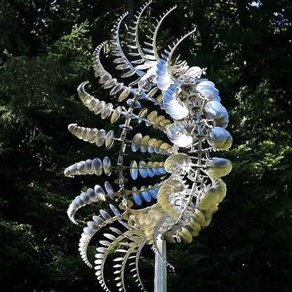 Unique and Magical Metal Windmill, 3D Wind Powered Kinetic Sculpture, Metal Wind Spinner Solar, Wind Spinners for Yard and Garden, Wind Catchers Metal Outdoor Patio Decoration (2 PCS -Silver)