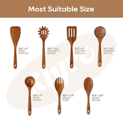 Kitchen Utensils Set, 7 Piece Premium Cooking Utensils Set, Durable Non-Stick Wooden Spoons for Cooking, Kitchen Essentials for New Home