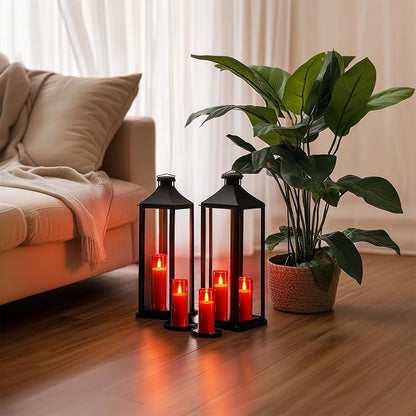 Amagic Christmas Red Flameless Candles, Battery Operated Candles with Remote and Timer, Acrylic Flickering LED Candles for Thanksgiving Decor, D2.2''xH5''6" 7", Set of 9