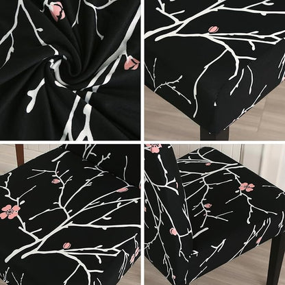 JQinHome Pattern Chair Covers for Dining Room Set of 4, High Stretch Removable Washable Parsons Chair Slipcover for Home Party Hotel Wedding Ceremony (Flourish Black,4PCS)