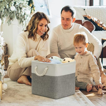 DULLEMELO Cube Storage Bins Set of 4 Fabric Storage Cubes Organizer Bin with Handles, Collapsible 12 Inch Cube Storage Baskets for Organizing, Closet, Shelf, Nursery (White&Grey)