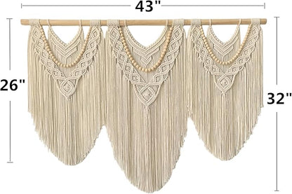 large macrame wall hanging - Boho Tapestry Macrame Wall Decor Art- Chic Bohemian Handmade Woven Tapestry Home Decoration for Bedroom Living Room Apartment Wedding Party - 43"x32" (Beige-Wood Bead)