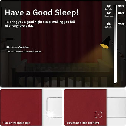 Easy-Going Blackout Curtains for Bedroom, Solid Thermal Insulated Grommet and Noise Reduction Window Drapes, Room Darkening Curtains for Living Room, 2 Panels(42x63 in, Christmas Red)