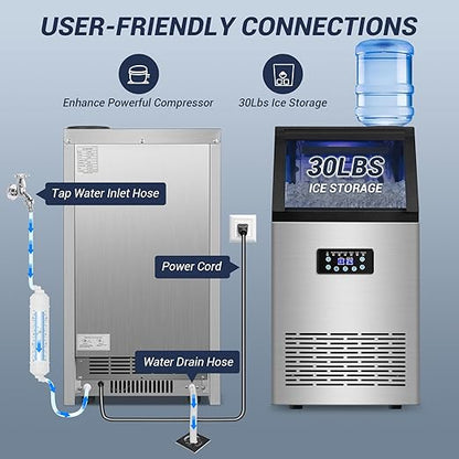 Commercial Ice Maker Machine 120LBS/24H with 30LBS Storage Bin, 15" Wide Undercounter/Freestanding Ice Maker Machine for Home Bar Outdoor, 40PCS Ice Cubes Ice Machine, Self Cleaning