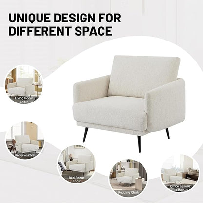 Oversized Accent Chair for Living Room Chairs Reading Arm Chair Comfy Modern Single Sofa Side Chairs with Metal Legs & Soft Cushion for Bedroom, Balcony,Waiting Room (Chenille, Oatmeal)