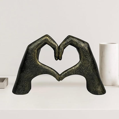 Top Brass Large Rustic Heart Hands Sculpture, 9 3/4” Resin Love Statue – Romantic Decor Accent for Shelf or Mantel – Perfect for Wedding, Valentine's Day or Anniversary (Rustic Cast Iron)
