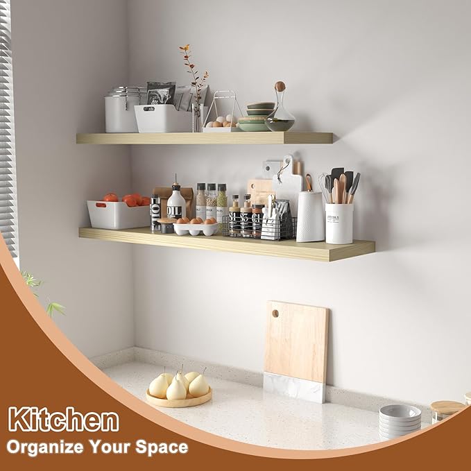 12 Inch Deep Floating Shelves for Wall 1 Pack Floating Shelves Large Storage Space Wall Mount Shelf for Living Room Kitchen Bathroom 36" W x 12" D x 1.2" H Oak
