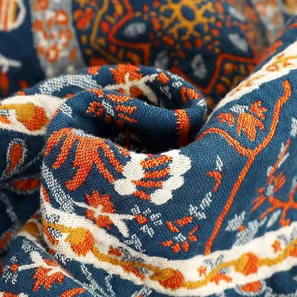 Boho Muslin Blanket for Adults 4-Layer Gauze 80 x 90 Inches Soft Cozy 100% Cotton Summer Cooling Blanket Circle Geometric Decor for Sofa Bed Coverlet Both Sides (A Luck Wheel, 80 x 90 in)