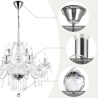 Modern Elegant 8 Lights K9 Crystal Glass Chandelier Pendant Ceiling Lighting European Style for Dining Living Room Bedroom Transparent, 8 E12 Bulbs Required