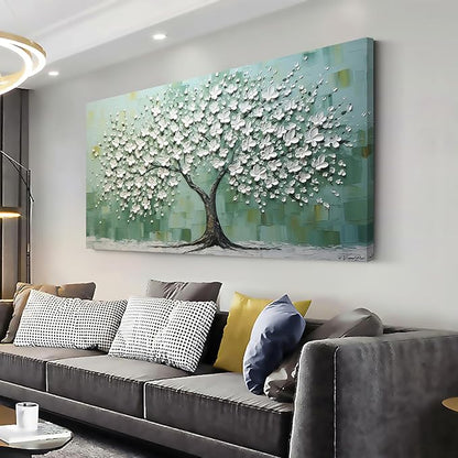 LASMOND Turquoise Tree of Life Wall Art for Living Room Canvas Prints Artwork Modern Abstract Bedroom Office Painting Decor (40x20 Inches)