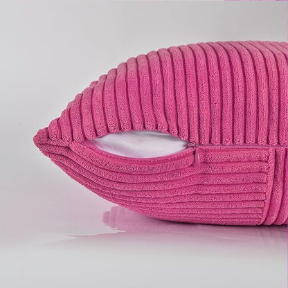 Fancy Homi 2 Packs Hot Pink Long Lumbar Decorative Throw Pillow Covers 12x24 Inch for Couch Bed Sofa, Rustic Farmhouse Boho Home Decor, Soft Striped Corduroy Rectangle Accent Cushion Case 30x60 cm