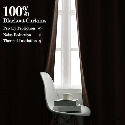 Light Brown Pinch Pleat 100% Blackout Drapes Linen Blend, Room Divider, Room Darkening, Energy Saving, Furniture Protecting, Light Blocking Extra Wide Privacy Curtains, 200Wx108L, 1 PC