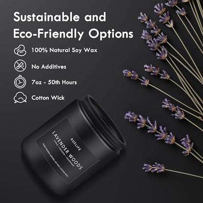 Scented Candles for Men | Lavender & Wood Candle - Candle for Men, Manly Candles for Home Scented, Man Gifts for Him/Friend, 7oz Black Jar