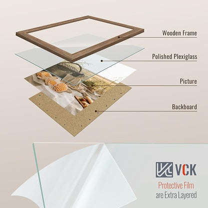 VCK 16x20 Picture Frames for Wall 3 Pack, Brown Walnut Wood Poster Frame, Exclusive Wood Grain, Wall Mounting Hanging