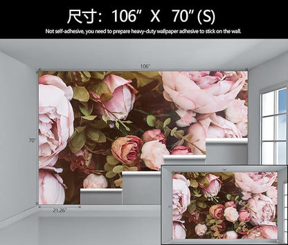 Large Peony Floral Wallpaper Girls Bedroom Pink Rose Flower Wall Mural (Not Peel and Stick)